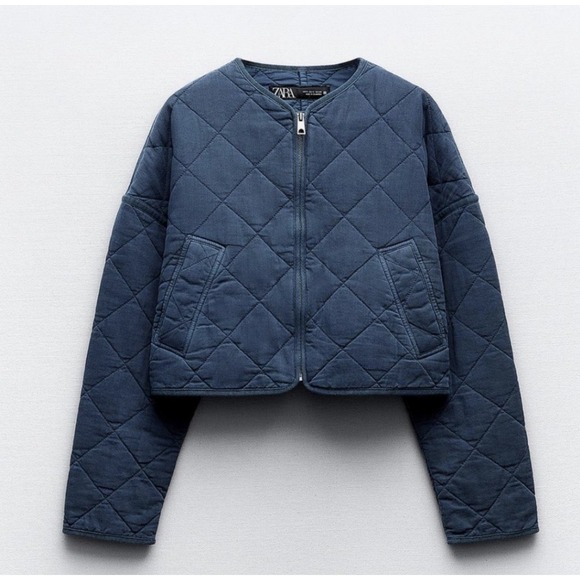 Zara Jackets & Blazers - Zara Quilted Jacket Blue Cropped Utilitarian Copenhagen Gorpcore Military